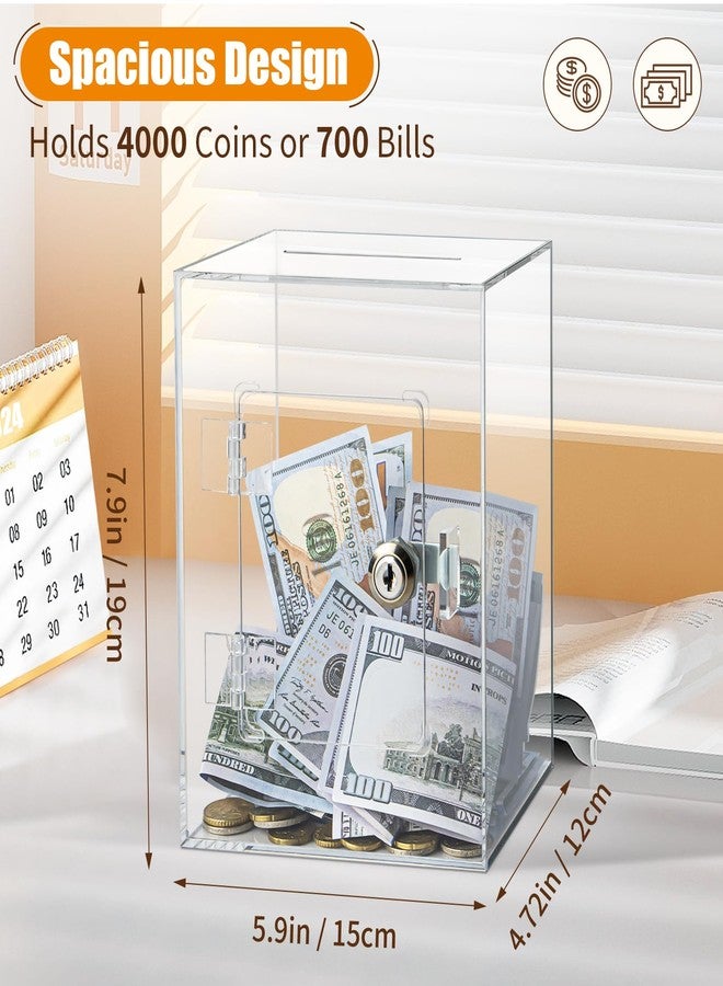 Hicocool Clear Piggy Bank with Lock, Acrylic Piggy Bank with Key for Adults Kids Openable, Reusable Money Saving Box for Birthday (Clear) - Image 3
